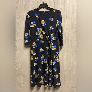 NWT JERSEY TWIST MIDI NAVY BLUE FLORAL DRESS Size 14P